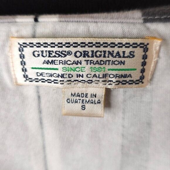 Guess Originals T Shirt Mens Size Small Gray Black Striped OVERSIZED Fit - Picture 5 of 6